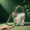 Oil Painting Floral Bucket Bag Canvas Ruched Handle Women Crossbody Shoulder Bag