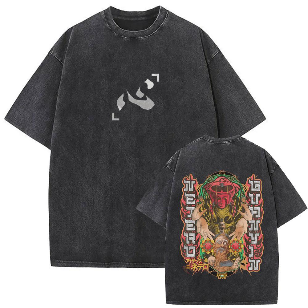 Retro Gewaschenes Hunter × Hunter Anime T-Shirt mit Hisoka Print, Lockeres Casual Kurzarm Oberteil für Männer und Frauen 3XL black
