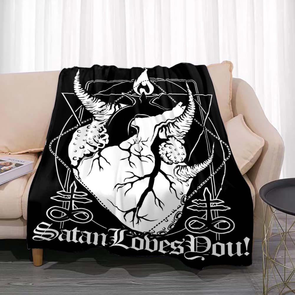 Satan Demon Evil Throw Blanket Bedspread Fleece Flannel Soft Warm Blankets Print Funny Birthday Gift Home Textiles Sofa Decor