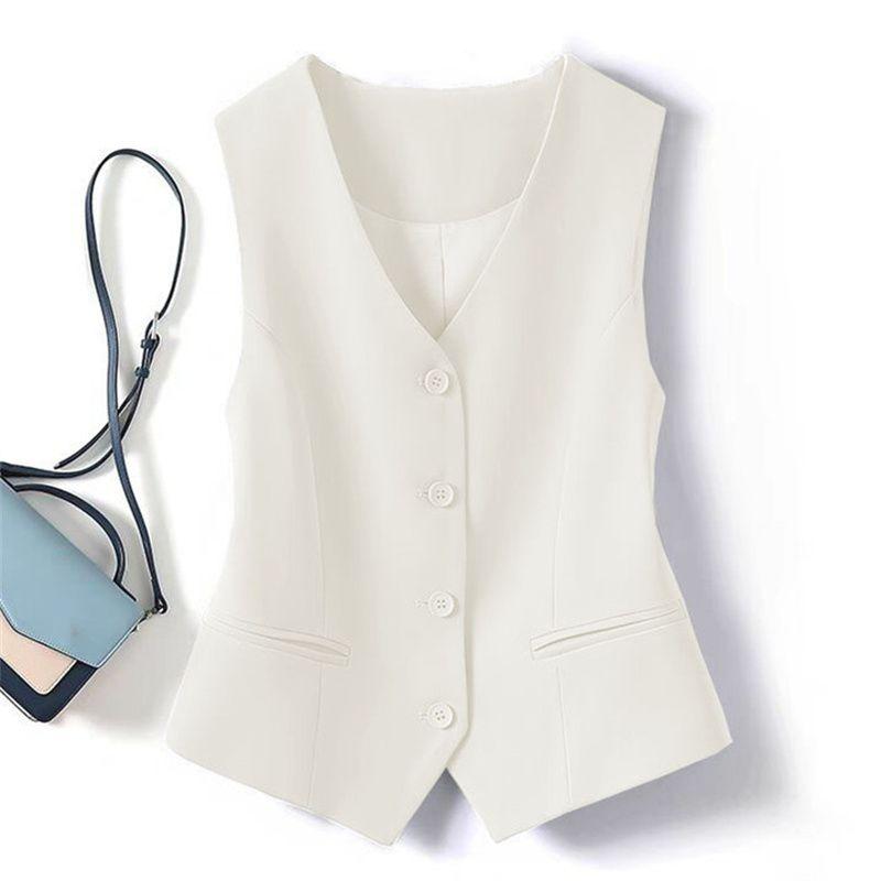Fashion Spring Vest Women Short Sleeveless Blazer Slim Waistcoat Casual Solid Color