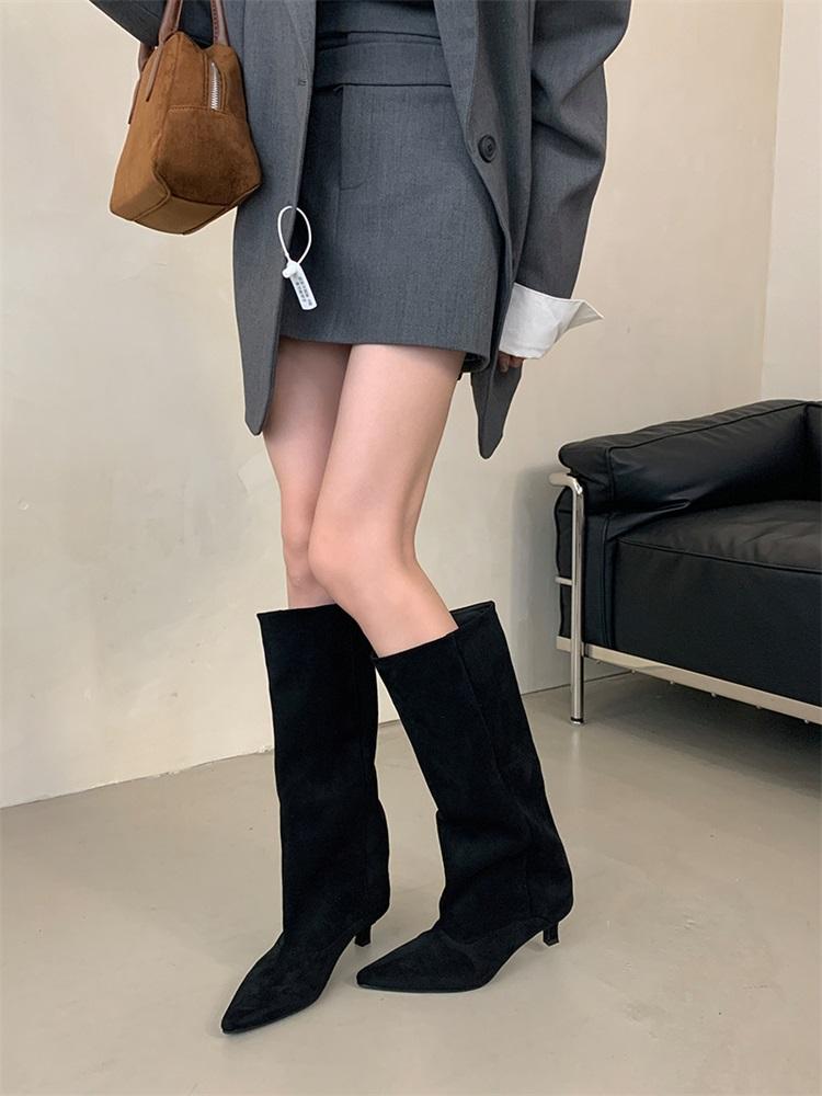 2025 Winter Street Style Pointed Toe Knee-High Boots Women Low Heels Shoes Female Long Booties Zapatos De Mujer