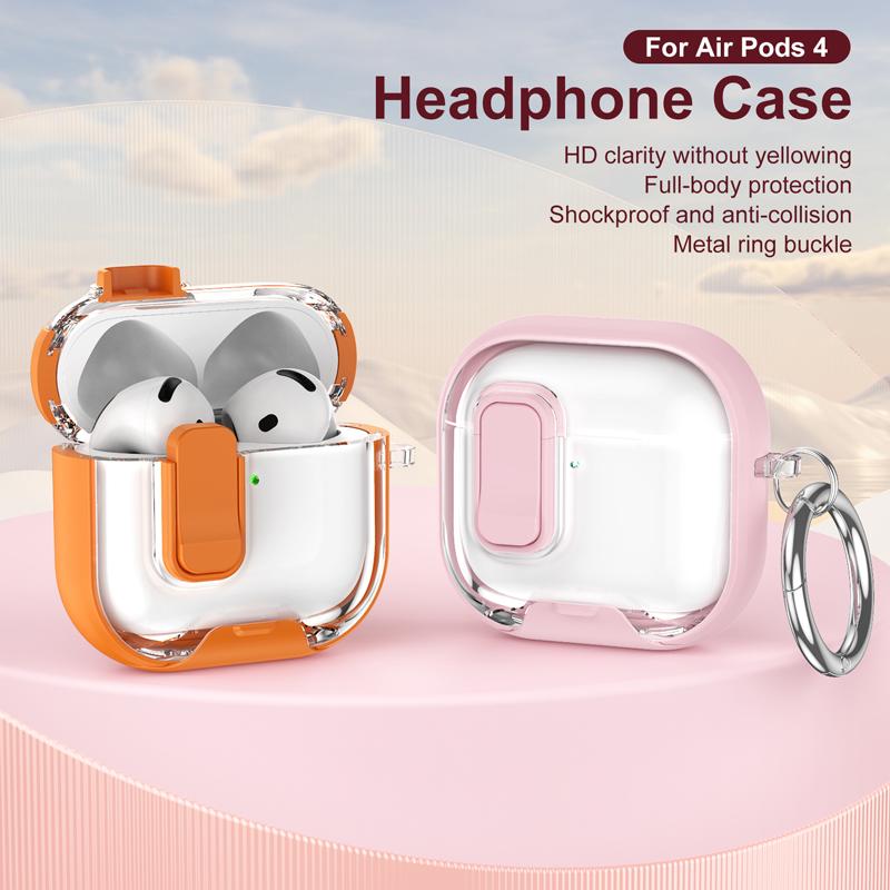 Rainbow Transparent Headphone Case with Stand and Locking Closure For Airpods 4 Pro2/Pro Case Shockproof With Hooks