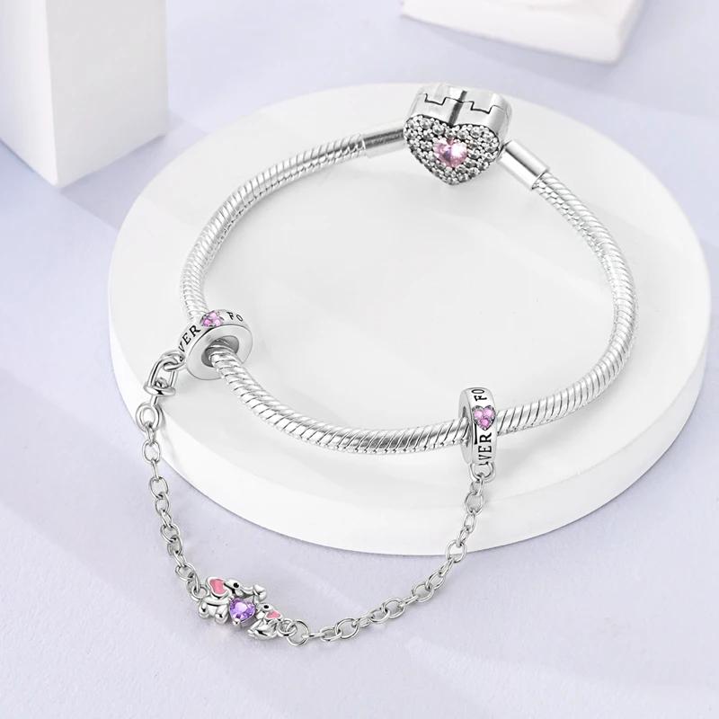 Authentic Copper Linked Hearts Christmas Tree Safety Chain Fit Original Bracelet Diy Charms For Jewelry Making