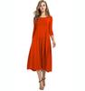 Round Neck Mid-sleeve Solid Color Swing Dress Fashion Temperament Elegant Women's Clothing