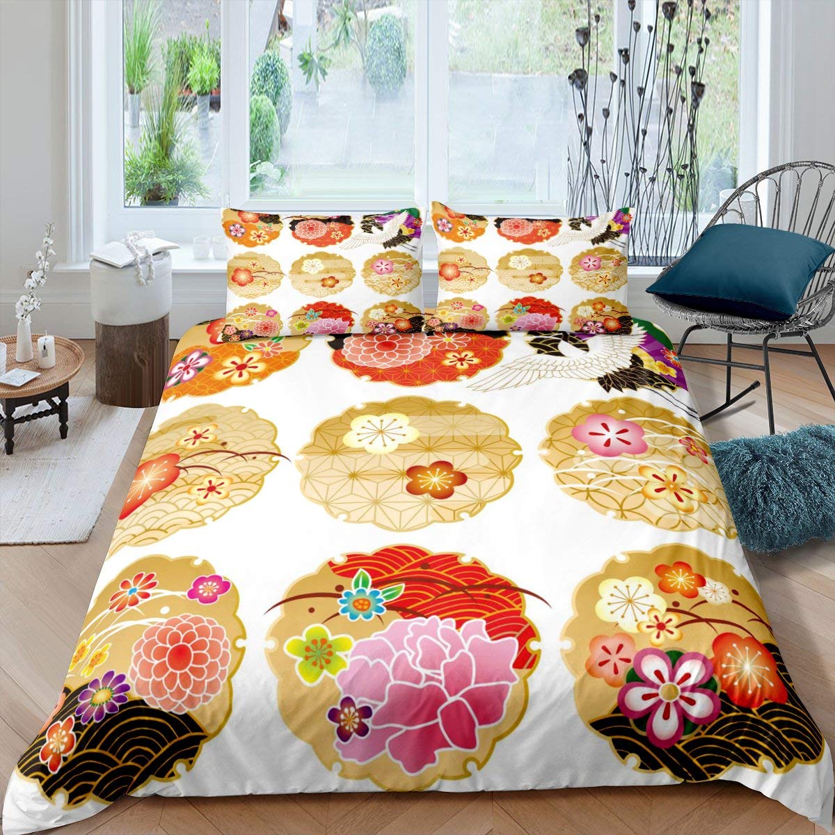 

Пододеяльник в японском стиле King Queen с изображением рыб кои и вишни, комплект постельного белья Ukiyo-E Geisha, пододеяльник из полиэстера с изображением солнца и журавля EU single(135x200cm)