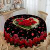 Romantic Black Bottom Red Rose Round Table Cloth, Gold Love Frame, Red Rose Petal Dining Table Decorative Cloth