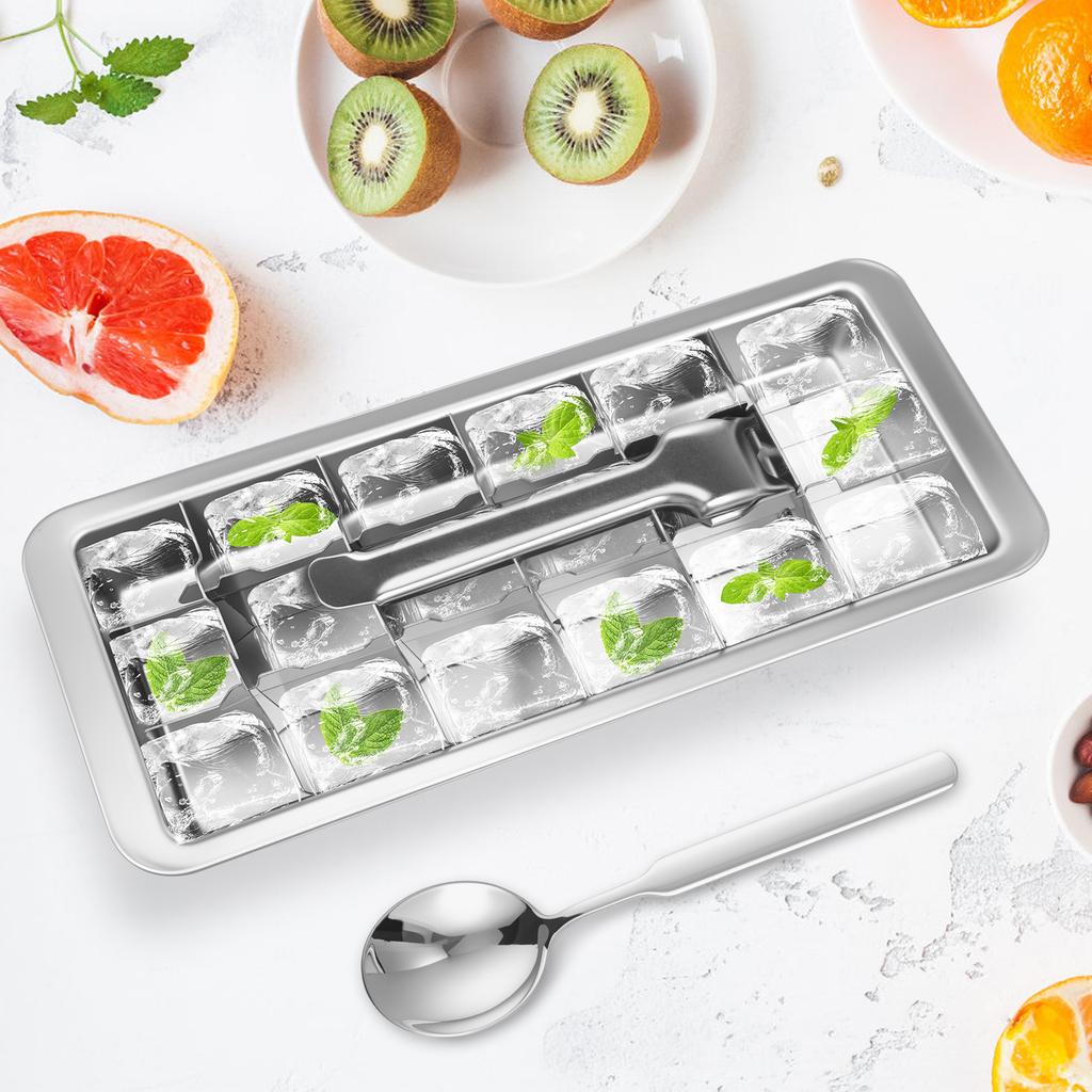 Stainless Steel Ice Cube Tray Easy To Release Ice Lattice Mould with 18 Slots and Release Handle Easy To Clean for Freezer Bar