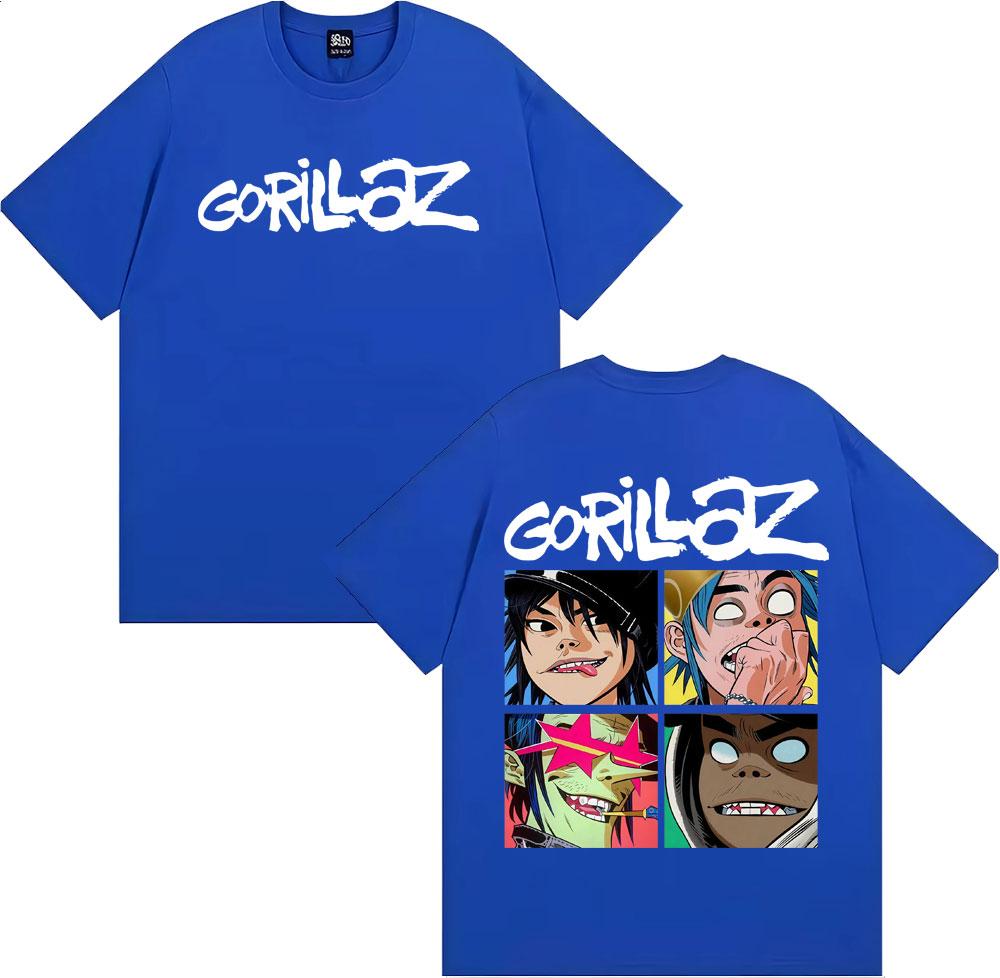 Rock Band Gorillaz Vintage Cartoon Grafik T-Shirts Herren Damen Mode Gothic Übergroßes T-Shirt Lässiges Baumwoll Kurzarm T-Shirt