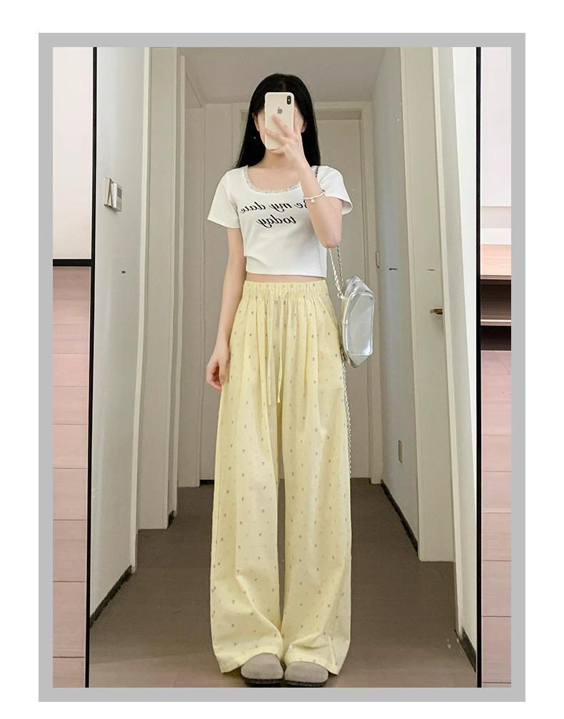 Petite Dopamine Yamamoto Women's Casual Polka Dot Wide-Leg Summer Pants