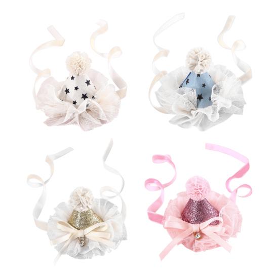 Katzenmütze für Haustiere, Schleifenknoten-Design, leuchtende Farben, hautfreundlich, ultraleichter Spitzenbesatz