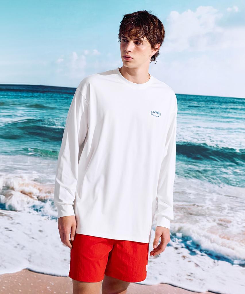 Leijibi [Set] Dry-Cooling Oversized Long Sleeve Rash Guard + Swimsuit Shorts Set W White 2