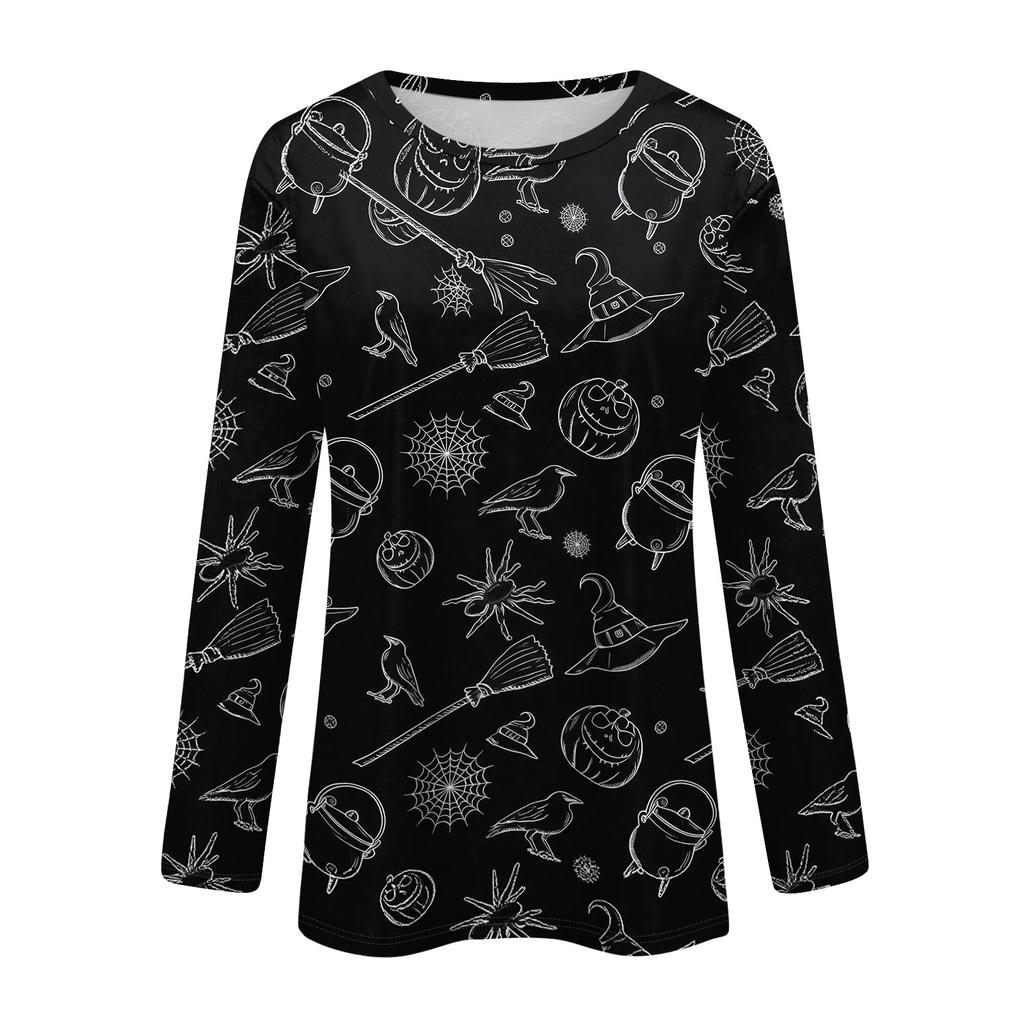 Damen Halloween Print Pullover Top mit langen Ärmeln und Rundhalsausschnitt