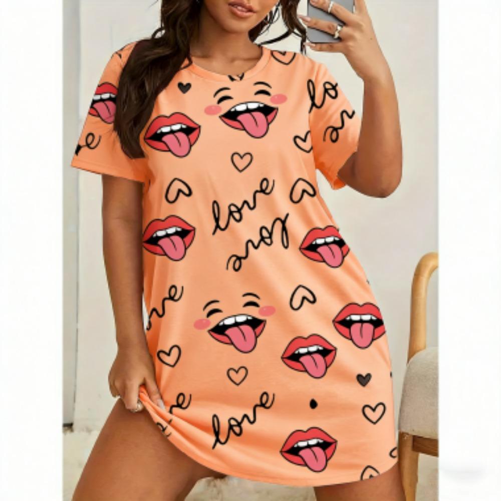 Kadınlar İçin Seksi Baskılı Kısa Kollu Pijama Elbiseler Bol Rahat Kesim Tişört Gecelik Ev Kıyafetleri Gecelik Dinlenme Kıyafetleri Elbiseler