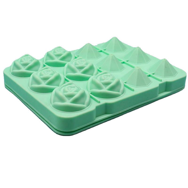 Silicone Molds Ice Cube Tray with Lid Rose Flower Diamond Shape Reusable Ice Mold Bar Kitchen Accessories Ice Cream Maker Tool