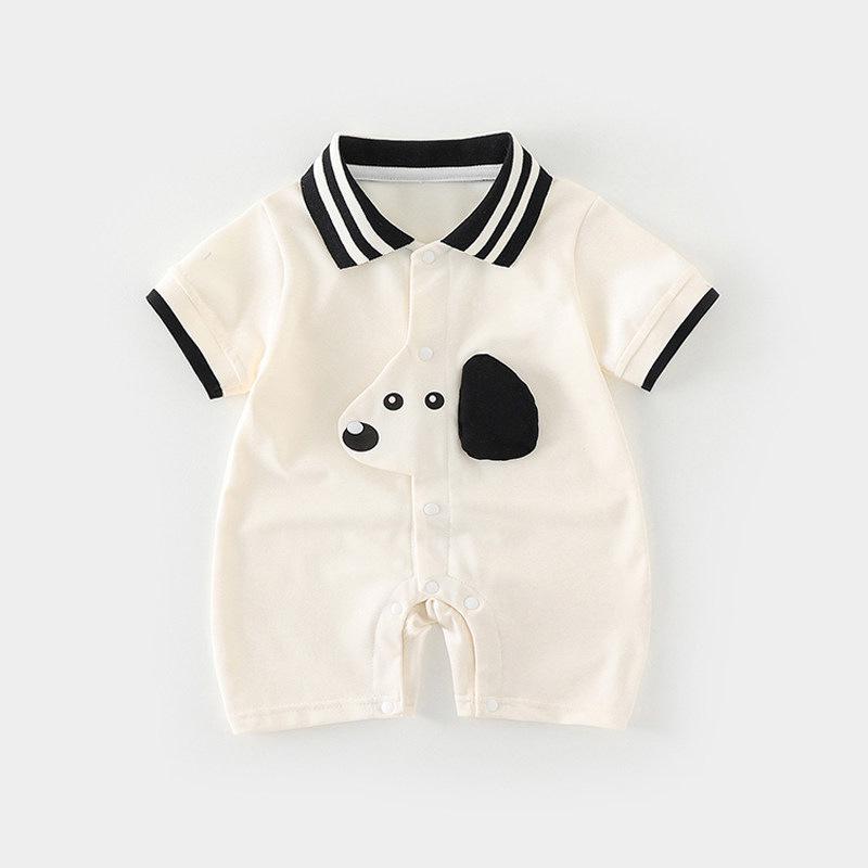 Summer Short Sleeve Baby Bodysuit with Puppy Cartoon Design - Newborn Boy Romper