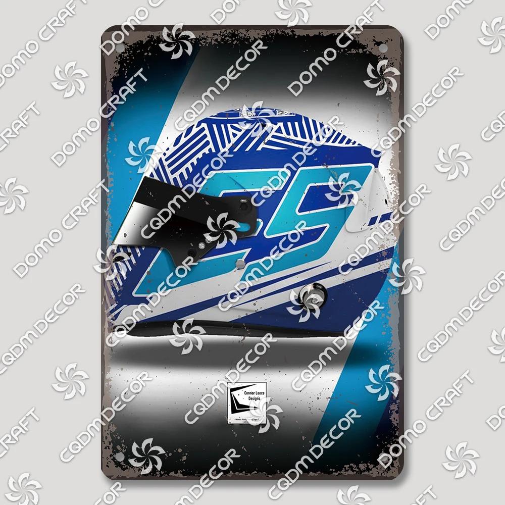 Vintage F Racer Helmet Metal Tin Sign Wall Art Decor  Sport Car Helmets Poster Plaque for Garage Racing Club Bar Pub Home