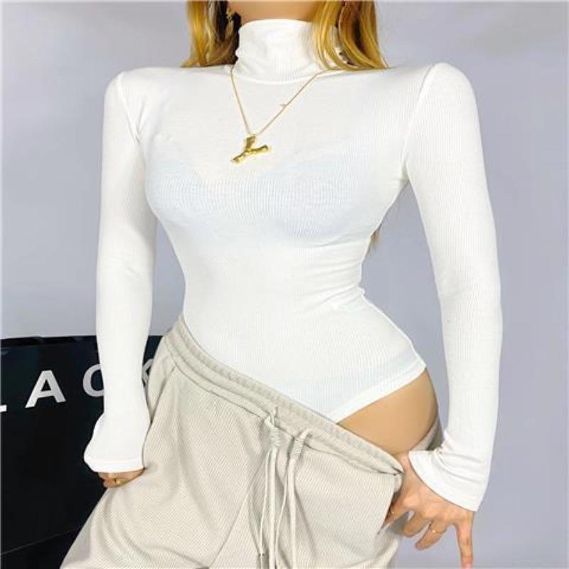 

Супер огненная тонкая водолазка с длинными рукавами, женская осенне-зимняя однотонная универсальная футболка, нижняя часть рубашки L белый