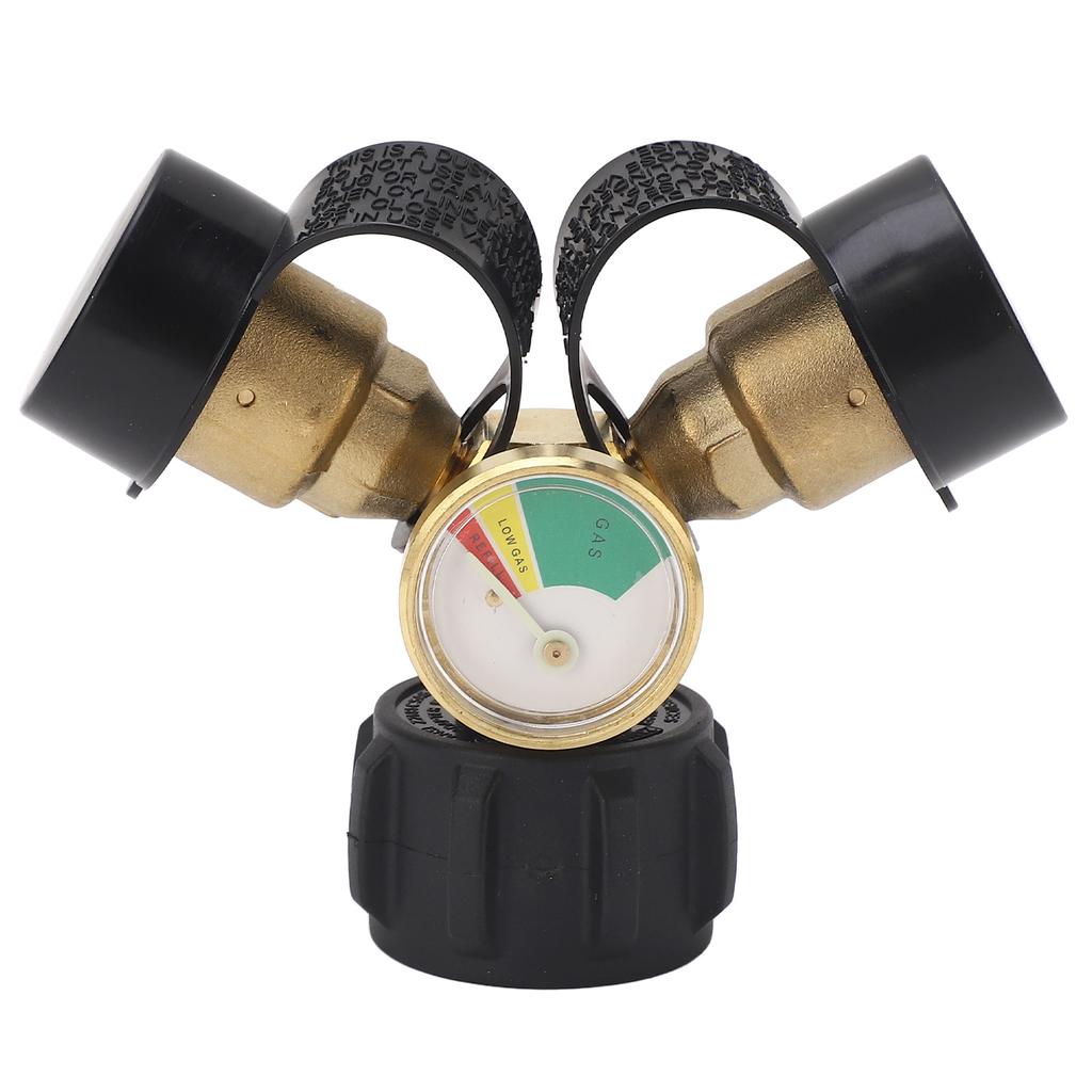 2 Way Propane Gas Splitter Brass POL To Qcc1 Y Type Propane Splitter with Gauge for Barbecue Grill H