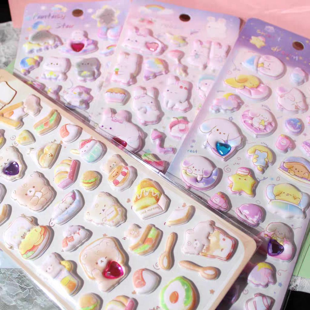 4 pcs Cartoon Animals Dream Bear Rabbit 3D Puffy Sticker Scrapbooking Diy Journal Stationery Sticker Cute Decor School Supplies