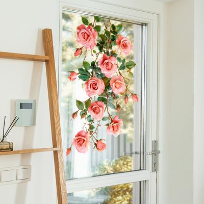 Aquarell Romantische Rose Balkon Glasfenster Heimverschönerung und Dekoration Statische Fensteraufkleber