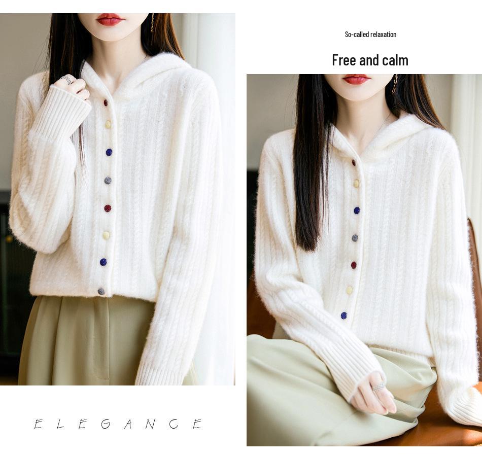 Damen Dicke Wolle Kapuzenstrickjacke - Herbst/Winter Locker gestrickter Pullovermantel