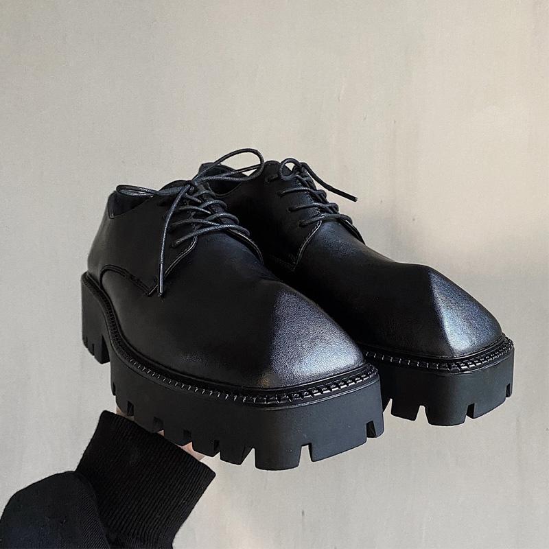 

Модная мужская кожаная обувь на толстой подошве с квадратным носком, платформа 3,5 см, шнуровка, летняя повседневная обувь, массивный каблук, черная модная мужская обувь для увеличения роста 43