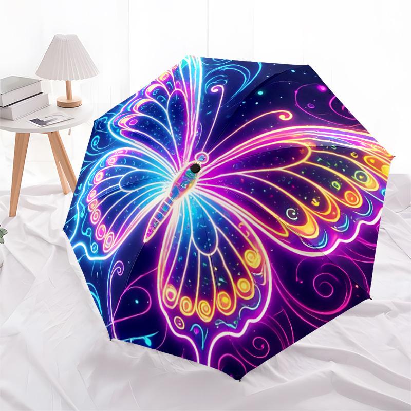 1pc Neon Butterfly Automatic Open/Close Umbrella with Folding feature Compact Travel Umbrella, Lightweight design, for Commuting, Business147