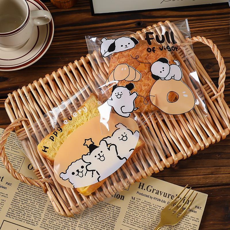 100Pcs 17x17cm Clear Transparent Bread Bags Toast Cake Printed Snack Bread Coffee Shop Food Packaging