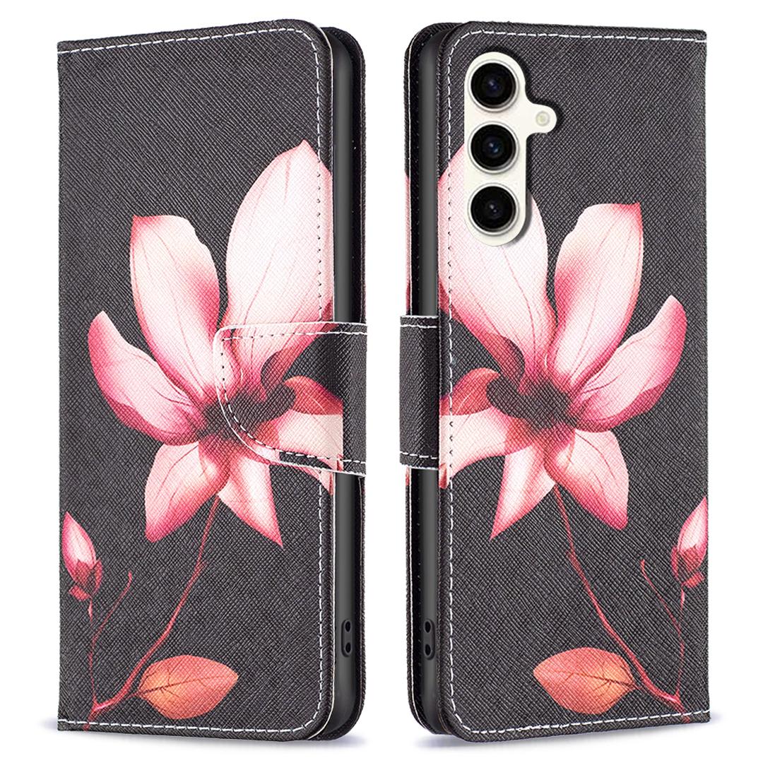 

Чехол-книжка для Samsung Galaxy S23 FE из ПУ кожи с печатным рисунком, подставка, откидная крышка для телефона Pink Flower