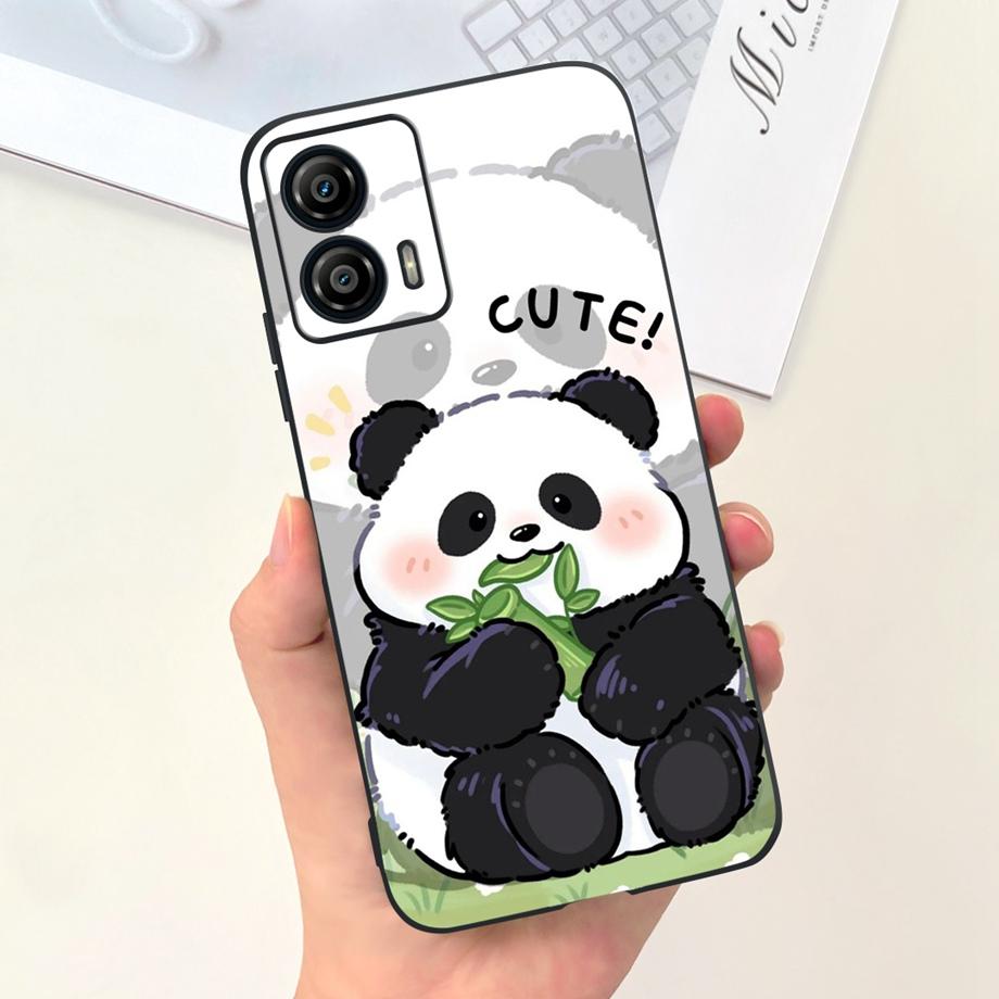 For Motorola Moto G73 5G Phone Case Black Soft Silicone Anti-knock Cover For MotorolaG73 G 73 Capa Panda Rabbit Cat Luxury Capa