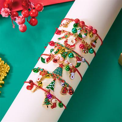 Fashion Simple Handwoven Braided Christmas Bracelets for Women Enamel Metal Xmas Tree Santa Claus Adjustable Bracelet Jewelry