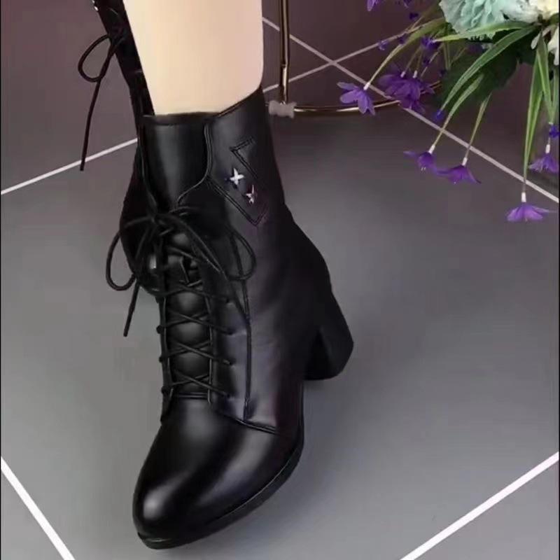 New Soft Leather Thickened White Hair Warm Martin Boots Pointed Thick Heel Temperament Comfortable Cotton Boots
