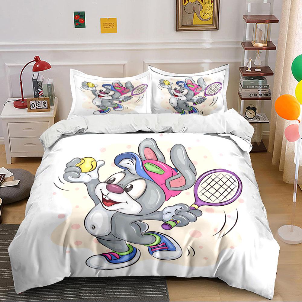 Tennis Bunny Cartoon Design Bedding Duvet Cover Set Duvet Cover Pillowcases (1*Duvet Cover 2*Pillowcases, without duvet insert)