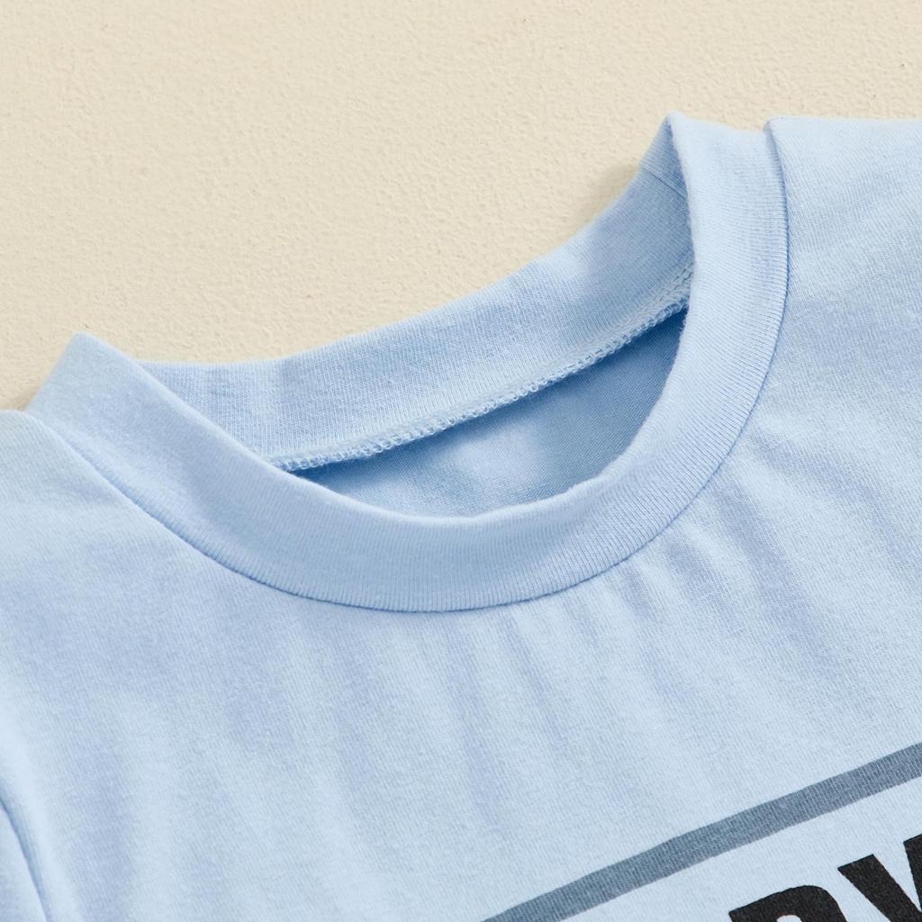 Toddler Boys Summer Outfits Letter Print Short Sleeve T-Shirts Tops Elastic Waist Shorts 2Pcs Clothes Set