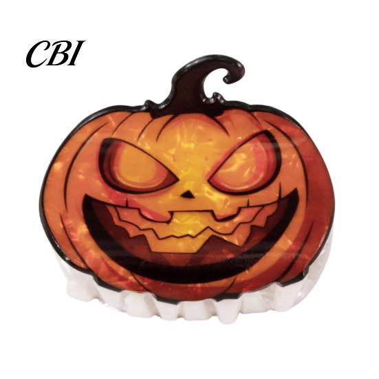 Shark Hair Claw Back Head Claw, Reinforced Clip with Elastic Base, Halloween Skull Bat Design Pumpkin Patterns for Bun Half-Tied Style Transparent
