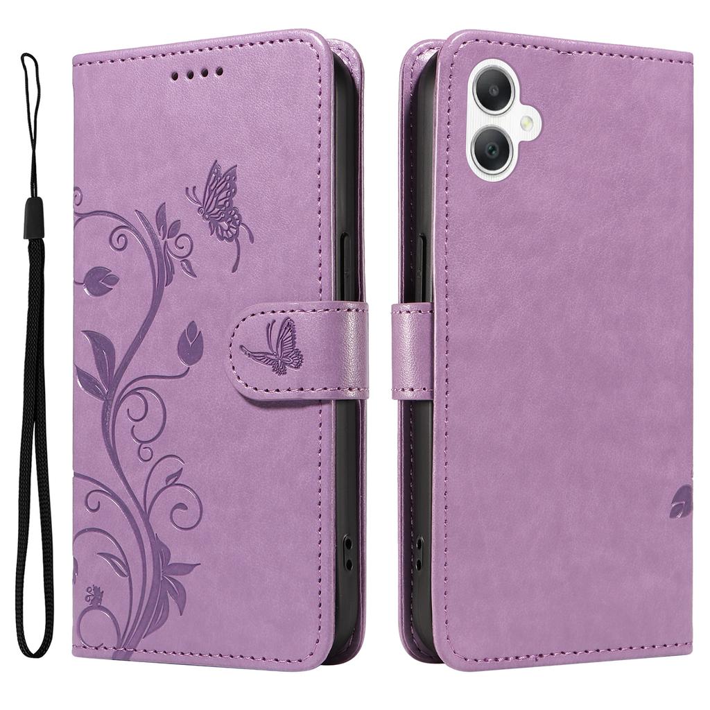 For Samsung Galaxy A06 4G PU Leather Cases Flower Pattern Wallet Stand Phone Cover with Strap