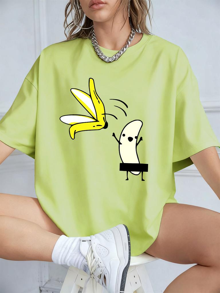 Cartoon Banana Dancing Prints TShirts Womens Cotton Summer Short Sleeve Tops Comfortable Loose ONeck T Shirt Casual Clothes