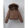 Women's Hooded Faux Fur Collar Long Sleeve Puffer Jacket Loose Fit Short Winter Coat