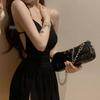 Sexy hollowed-out straps split-ended short little black dress children's socialite temperament slim-fitting suspender backless pleated dress