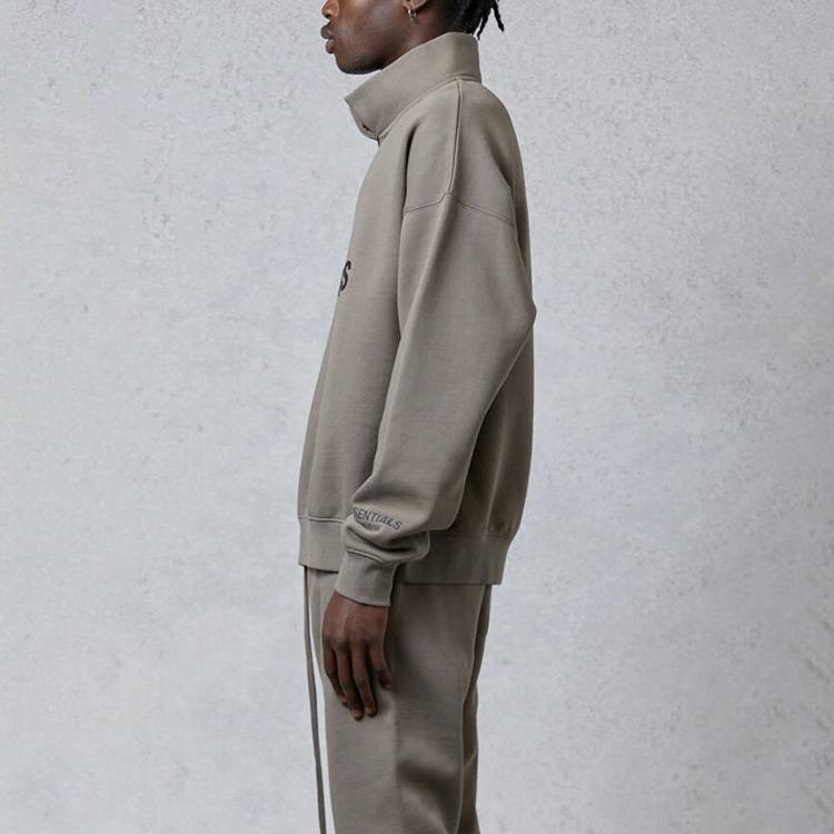 Fear of God Essentials Felpa Unisex con Mezza Zip FW20 Grigio Tortora FOG-FW20-209
