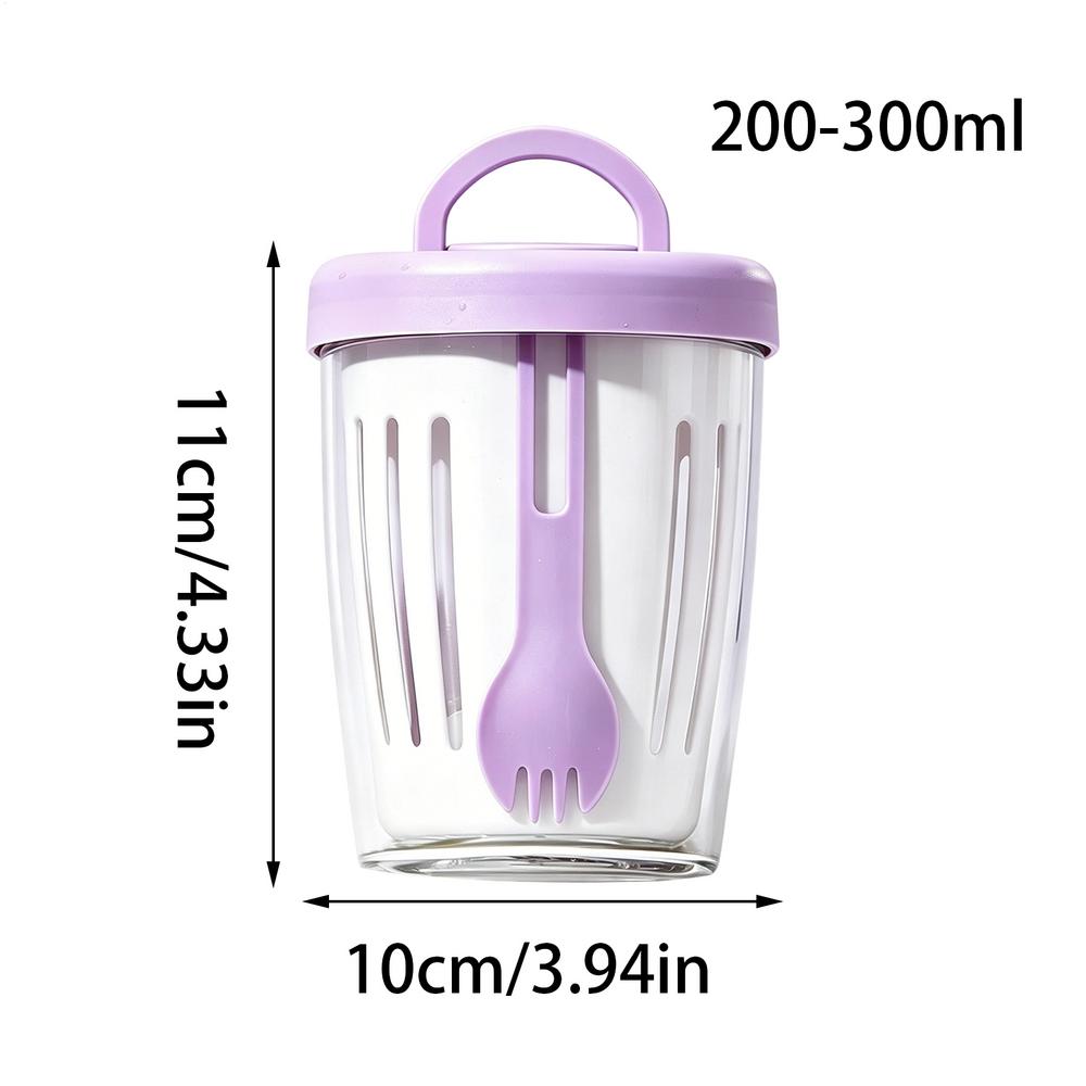 Yogurt Cups With Lids Double Wall Salad Cup Portable Leak Proof Oat Container With Fork&Handle Drain Fruit Cup Breakfast Cup