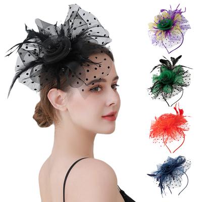 Fashion Flower Feather Headband Event Dress Up Carnival Party Head Decoration Dance Performance Hair Band Hair Accessories