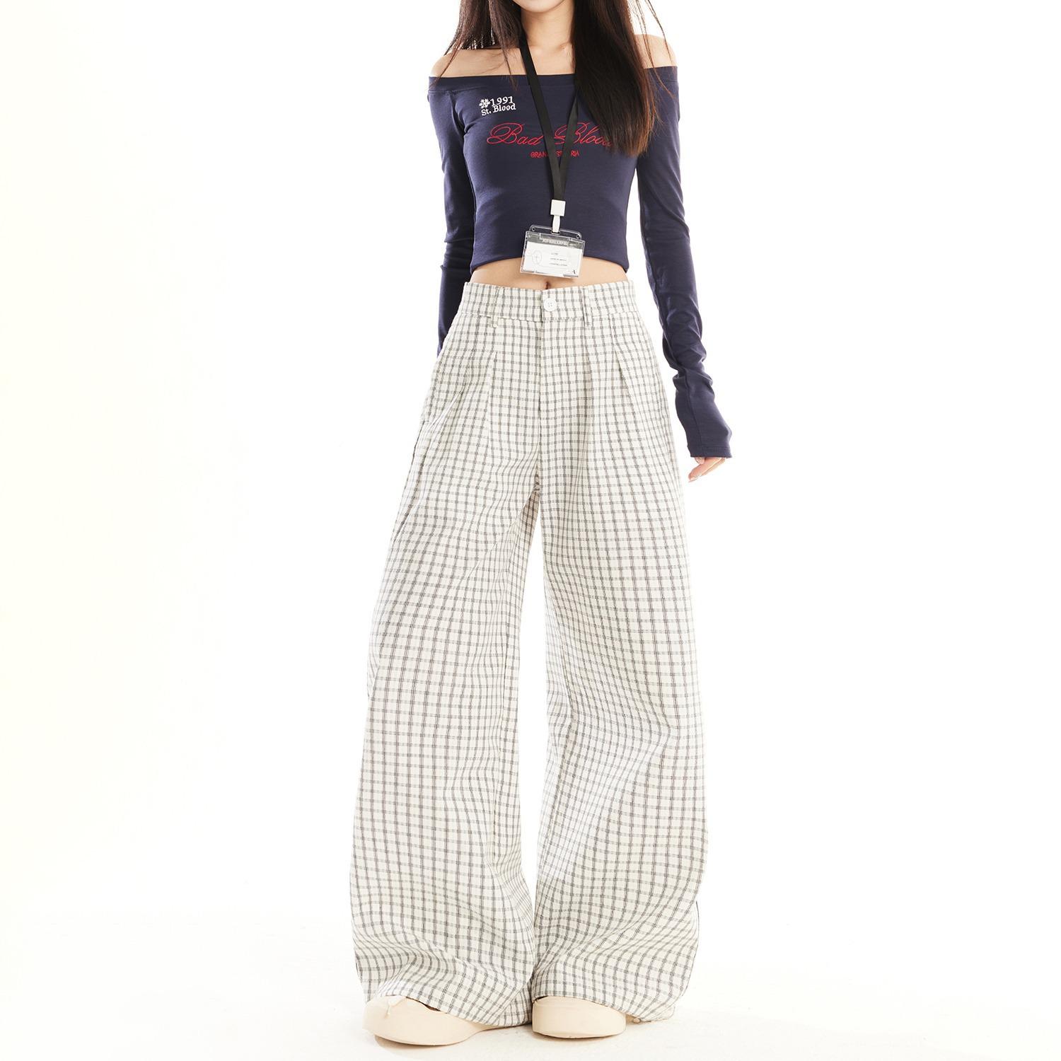 Women s High Waist Retro Plaid Casual Pants - Spring/Summer 2026 Collection L