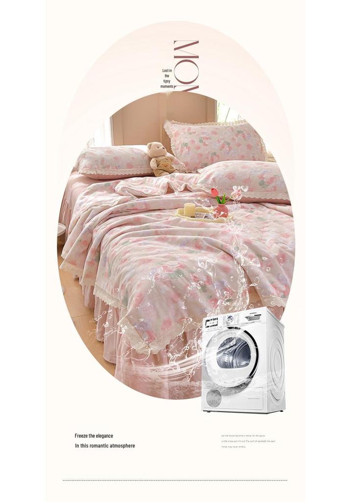 2026 Pure Cotton Double Gauze Lace Bed Skirt Summer Quilt: Cool Air Conditioning Four-Piece Set