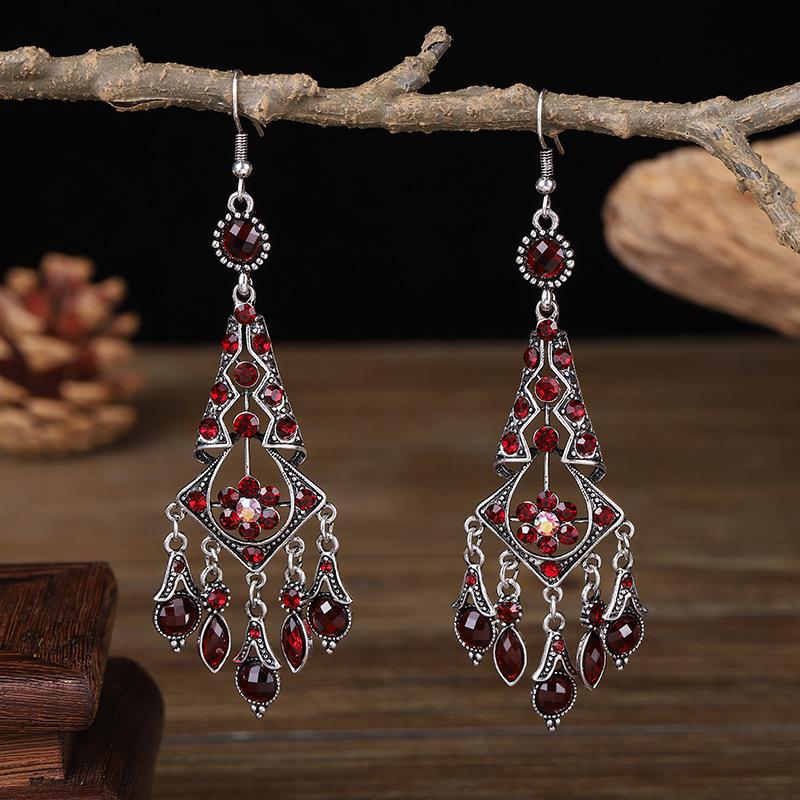 

Fashion Ethnic Women s Crystal Flower Drop Tassel Long Earrings Wedding Zircon Vintage Statement Bohemian Earrings Brincos красный
