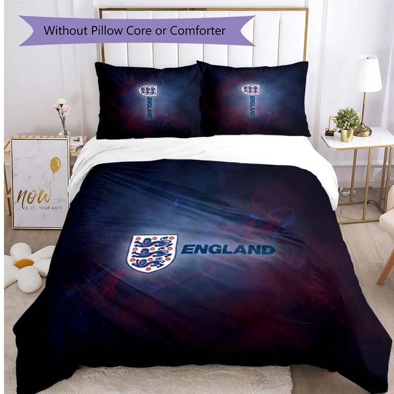 Set Biancheria da Letto Stampata Calcio Inghilterra 3 Pezzi Copriletto Traspirante Accogliente come Regalo per la Casa Nuova o per le Feste