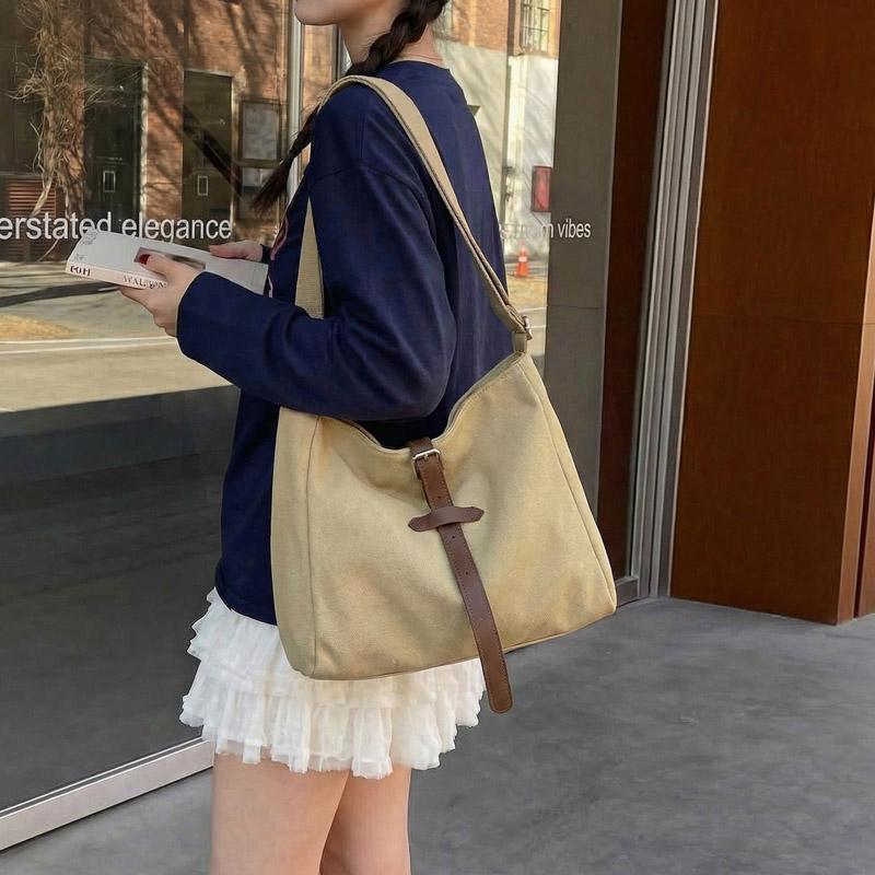 Vintage Canvas Crossbody Bag Tooling Style Shoulder Bag Women Commuter Tote Bag