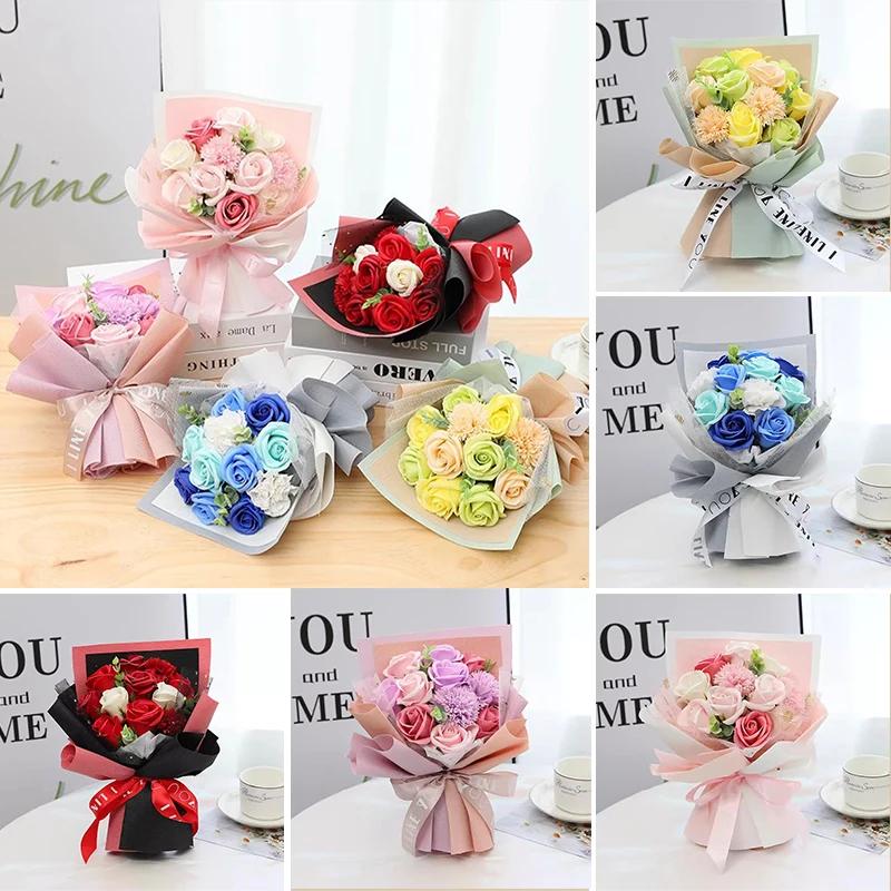 Artificial Soap Flower Preserved Bouquet Pink Rose Realistic for Mothers Day Valentines Day Anniversary Romantic Gift Decoration