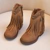 Youth Style Shoes Girls Western Style Ankle Boots Kids Slip-On Fashion With Rubber Sole Fringe Detail