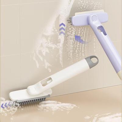 360 Rotating Hard Bristle Scrubber 3in1 Multi-Purpose Tile Cleaning Brush with Clip Scraper for Bathroom Kitchen Floors